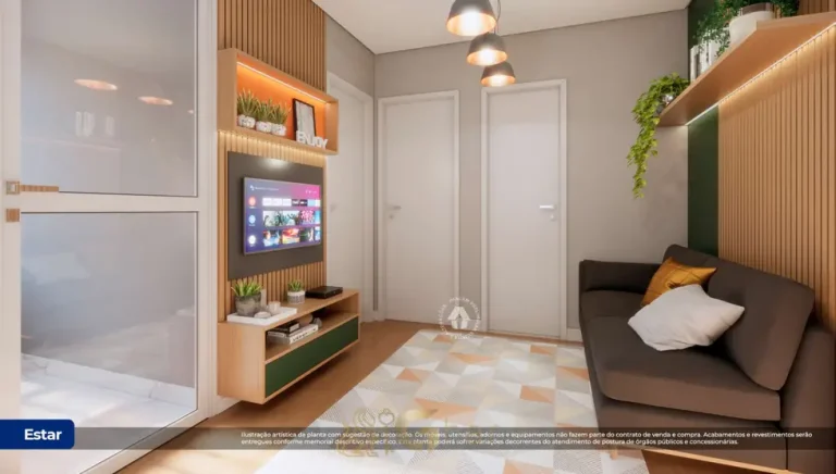 Sala de estar do apartamento decorado em condomínio residencial no bairro do Jardim Jabaquara, na Zona Sul de São Paulo
