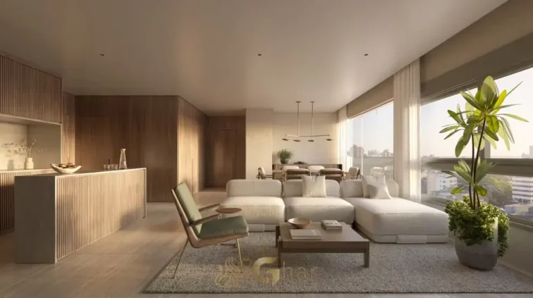 Sala de estar do apartamento decorado em apartamentos no bairro de Moema, São Paulo