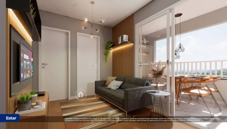Sala de estar do apartamento de 2 dormitórios decorado em apartamentos no bairro do Jardim Jabaquara, São Paulo