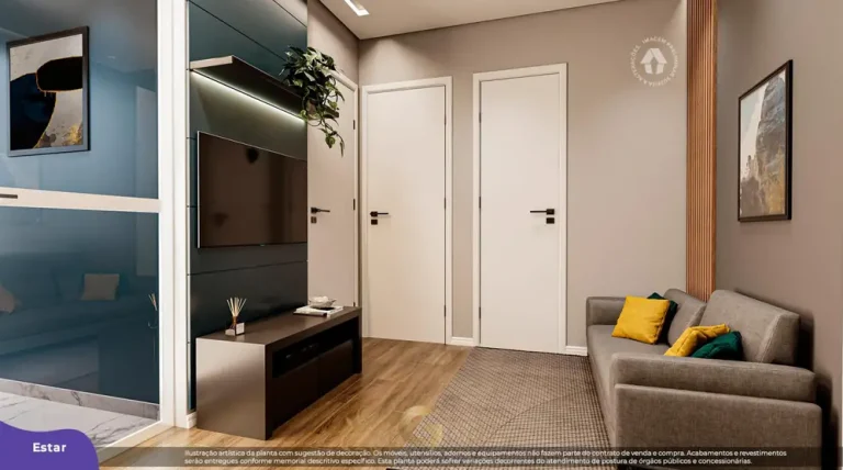 Sala de estar do apartamento decorado em condomínio residencial no bairro do Capão Redondo, na Zona Sul de São Paulo