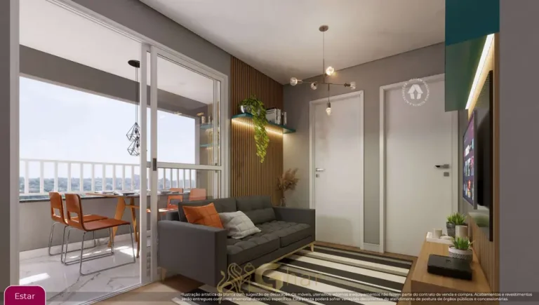 Sala de estar do apartamento de 2 dormitórios decorado em apartamentos no bairro de Pirituba, São Paulo
