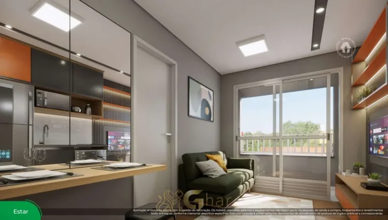 Sala de estar do apartamento decorado em condomínio residencial no bairro do Sacomã, na Zona Sul de São Paulo