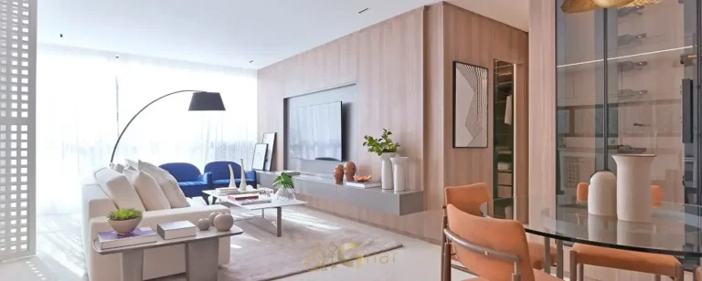 Sala de estar do apartamento decorado em apartamentos no bairro de Moema, São Paulo