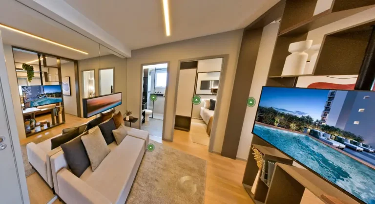 Sala de estar do apartamento decorado em condomínio residencial no bairro de Moema, na Zona Sul de São Paulo