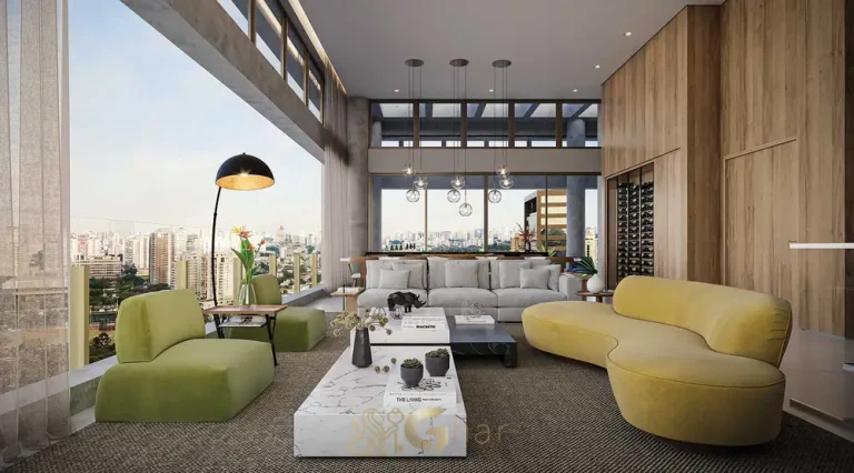 Sala de estar do apartamento decorado do condomínio Park Avenue no bairro de Moema, São Paulo