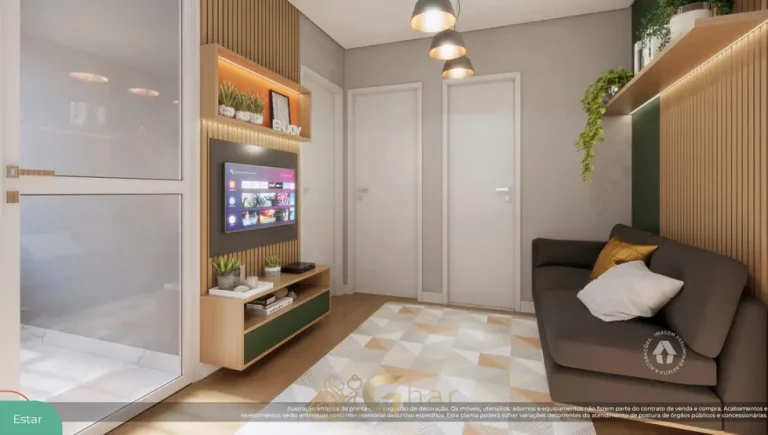 Sala de estar do apartamento decorado em apartamentos no bairro da Freguesia do Ó, São Paulo