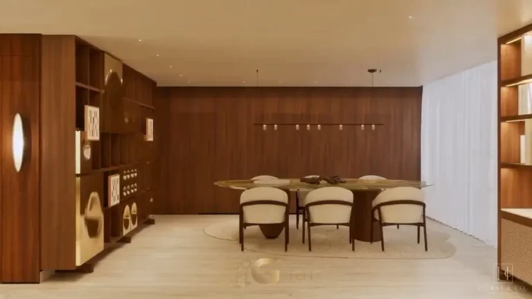 Sala de jantar do apartamento decorado do condomínio Maison Gabrielle no bairro de Moema, São Paulo