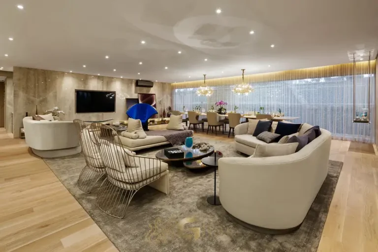 Sala de estar do apartamento decorado em apartamentos no bairro de Moema, São Paulo