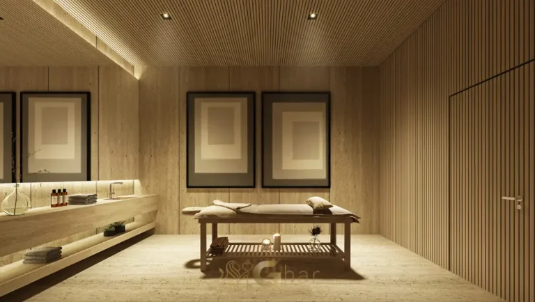 Sala de massagem do spa em condomínio residencial no bairro de Moema, na Zona Sul de São Paulo