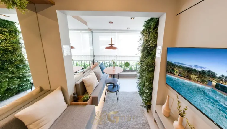 Sala com varanda do apartamento decorado em apartamentos no bairro de Moema, São Paulo