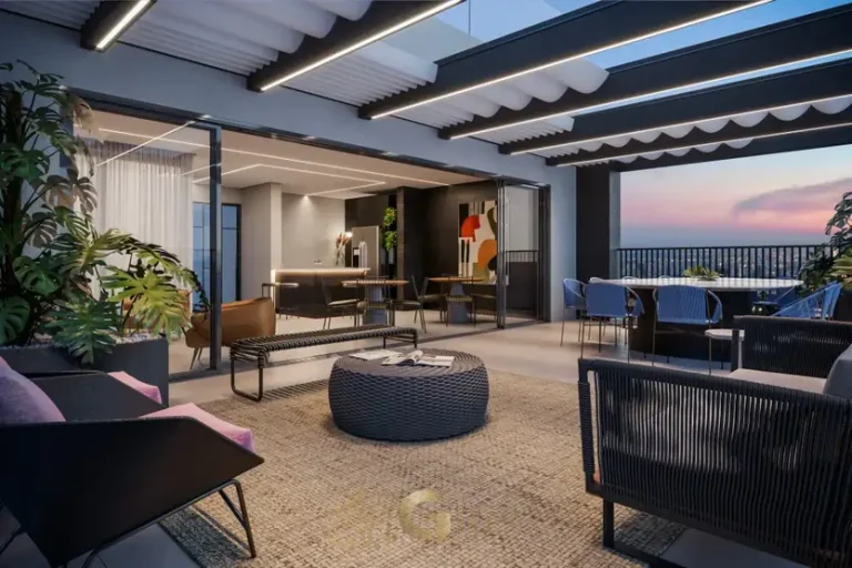 Salão de festas com espaço gourmet integrado em apartamentos no bairro de Moema, São Paulo