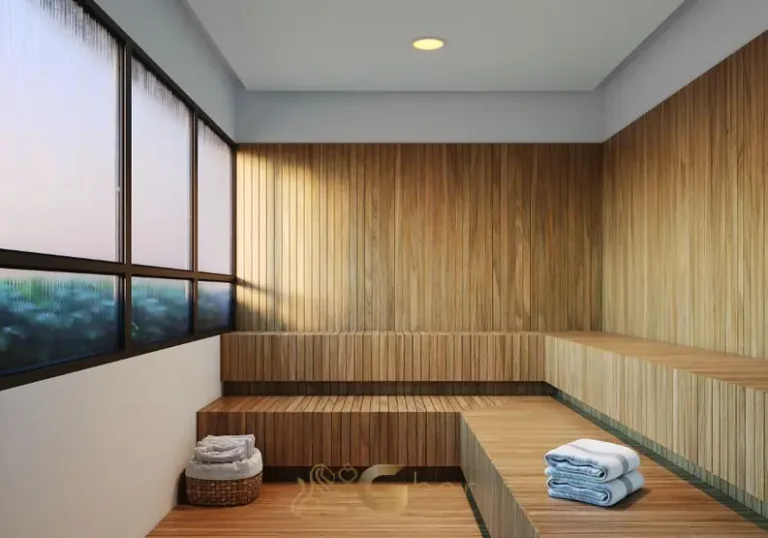 Sauna do rooftop em condomínio residencial no bairro de Moema, na Zona Sul de São Paulo