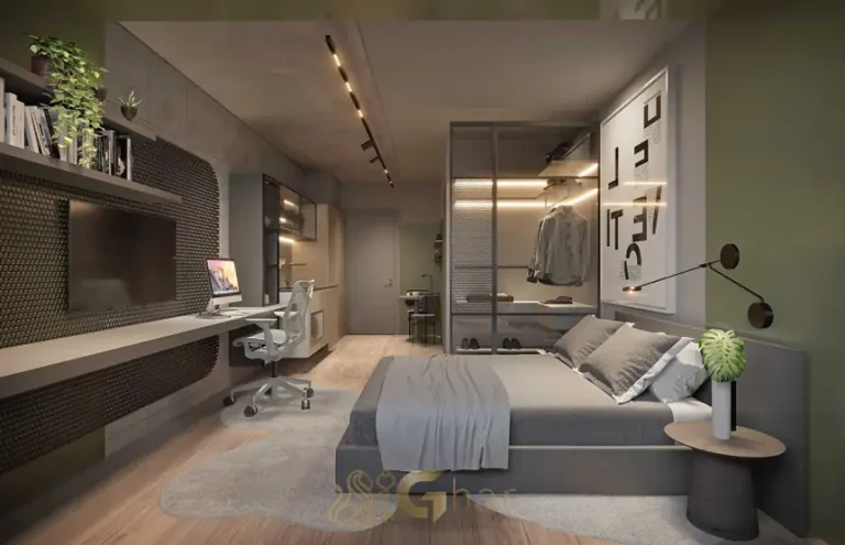 Studio decorado com marcenaria planejada em condomínio residencial no bairro de Moema, na Zona Sul de São Paulo
