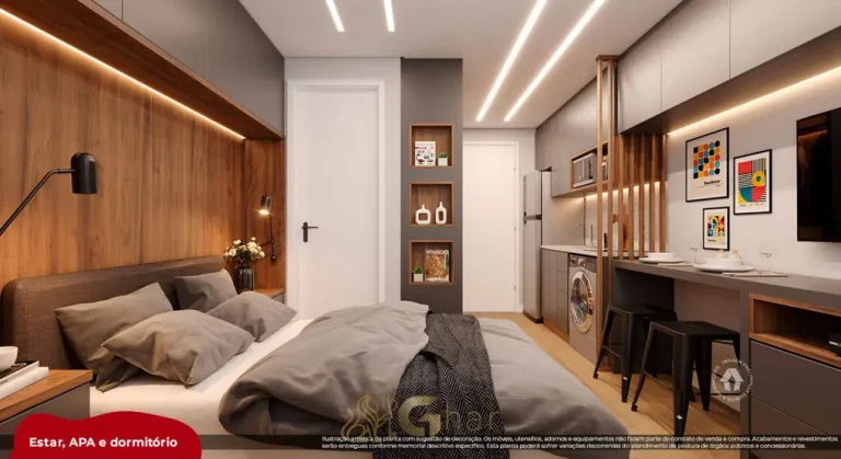 Studio decorado do condomínio Metrocasa Avenida Itaquera no bairro de Itaquera, São Paulo