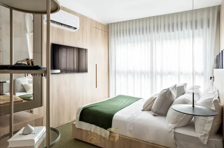 Suíte do apartamento decorado em apartamentos no bairro de Moema, São Paulo