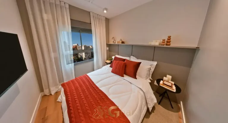 Suíte do apartamento decorado do condomínio MOA | 292 no bairro de Moema, São Paulo