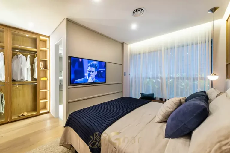 Suíte do apartamento decorado em condomínio residencial no bairro de Moema, na Zona Sul de São Paulo