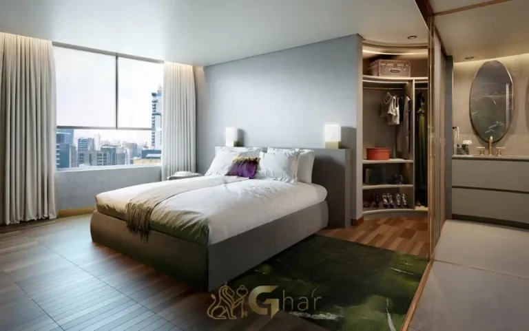 Suíte master do apartamento decorado em apartamentos no bairro da Vila Olímpia, São Paulo