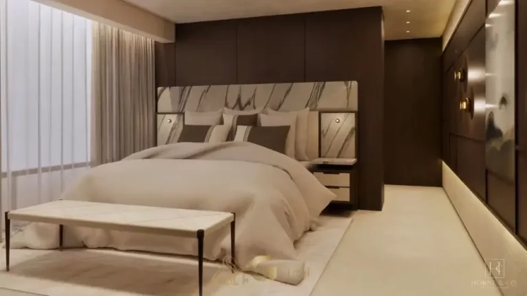 Suíte master do apartamento decorado em condomínio residencial no bairro de Moema, na Zona Sul de São Paulo