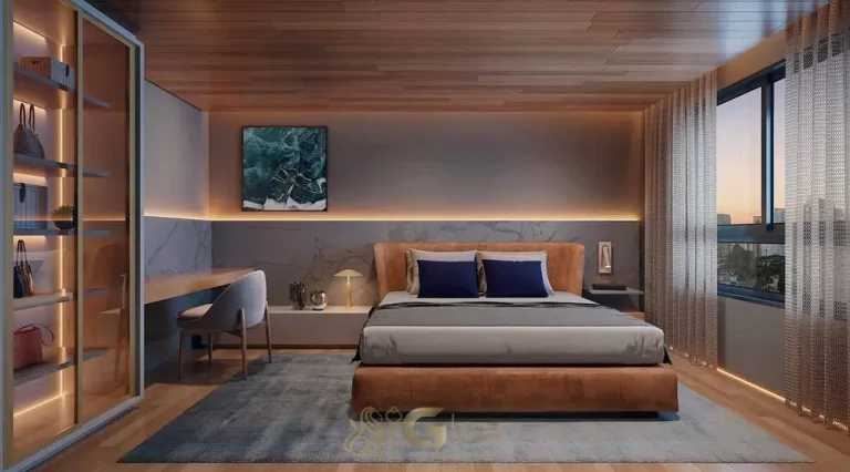 Suíte master do apartamento decorado de 160 m² em condomínio residencial no bairro de Moema, na Zona Sul de São Paulo