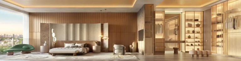 Suíte master do apartamento decorado em apartamentos no bairro de Moema, São Paulo