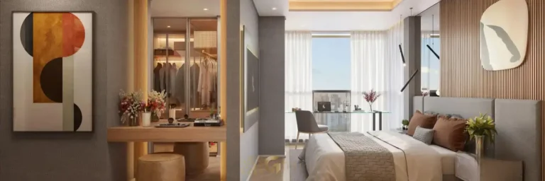 Suíte master do apartamento decorado do condomínio Most Moema Home no bairro de Moema, São Paulo