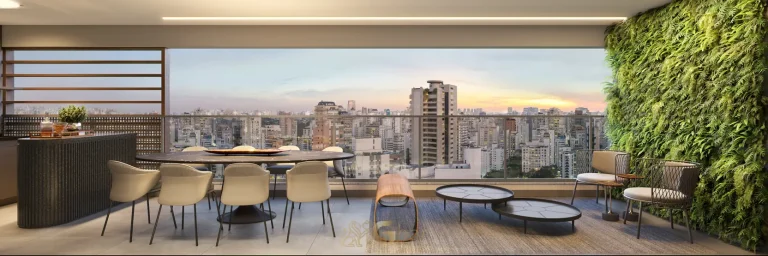 Terraço do apartamento decorado de 126 m² em apartamentos no bairro da Vila Nova Conceição, São Paulo