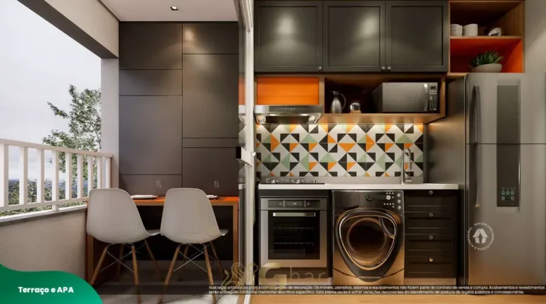 Terraço do apartamento decorado em condomínio residencial no bairro da Vila das Belezas, na Zona Sul de São Paulo