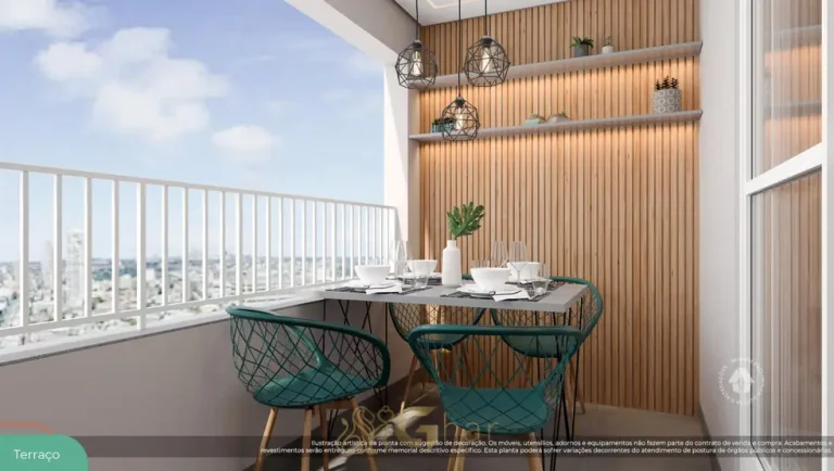 Terraço gourmet do apartamento decorado do condomínio Metrocasa Estação João Paulo I no bairro da Freguesia do Ó, São Paulo