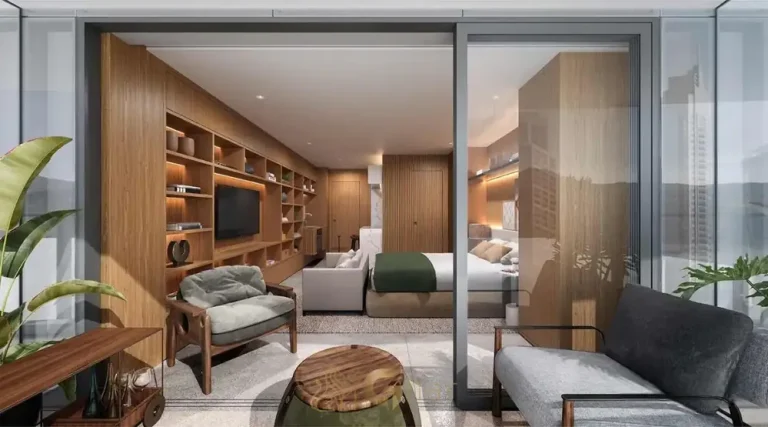 Varanda do apartamento decorado em apartamentos no bairro da Vila Olímpia, São Paulo