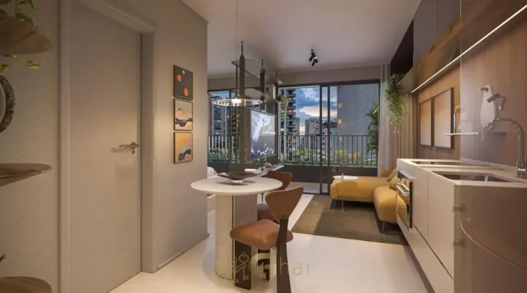 Varanda do apartamento decorado em condomínio residencial no bairro de Moema, na Zona Sul de São Paulo
