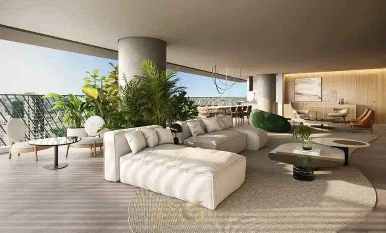 Varanda do apartamento decorado em condomínio residencial no bairro do Brooklin, na Zona Sul de São Paulo