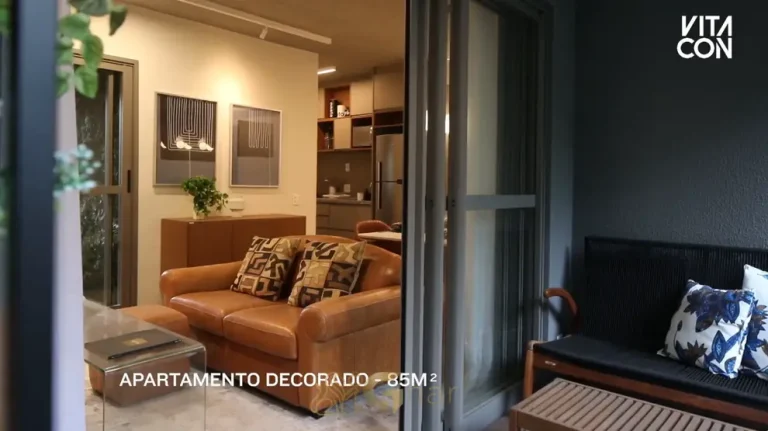 A varanda gourmet do apartamento decorado em apartamentos no bairro de Moema, São Paulo