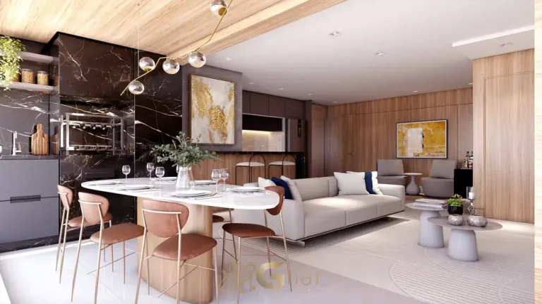 Varanda gourmet do apartamento decorado em condomínio residencial no bairro de Moema, na Zona Sul de São Paulo
