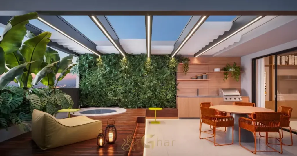 Varanda gourmet do apartamento decorado em apartamentos no bairro de Moema, São Paulo