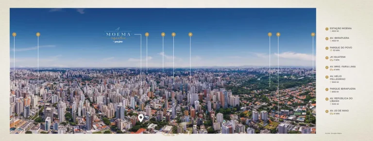 Vista aérea do bairro do condomínio Studios Moema Signature by You,inc no bairro de Moema, São Paulo
