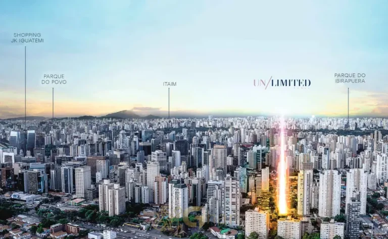 Vista aérea do bairro em apartamentos no bairro da Vila Olímpia, São Paulo