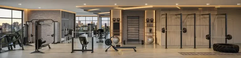 Área fitness com equipamentos de academia do condomínio Haus Mitre Edition NY no bairro do Brooklin em São Paulo