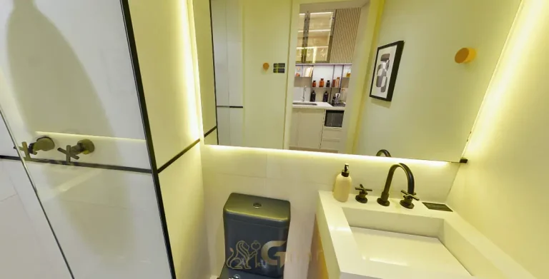 Banheiro do studio decorado em apartamentos na Vila Clementino, São Paulo