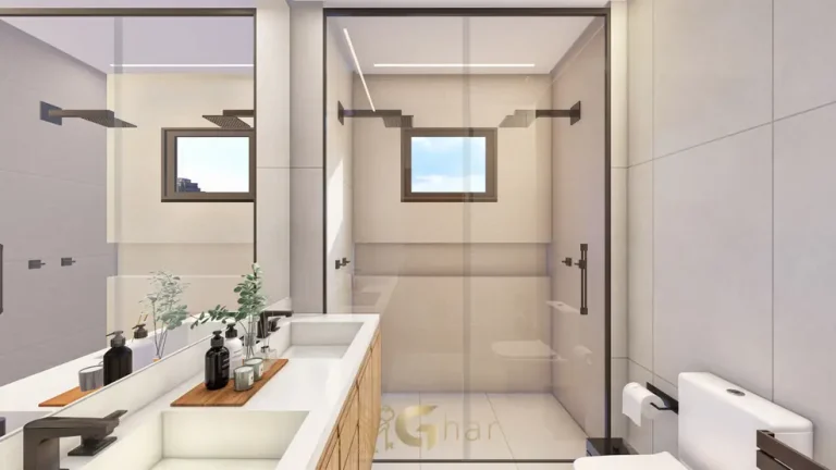 Banheiro da suíte do apartamento decorado em condomínio residencial no Brooklin, na Zona Sul de São Paulo