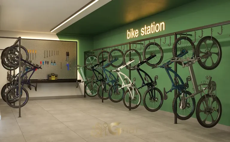 Bicicletário em condomínio residencial no bairro do Brooklin, na Zona Sul de São Paulo