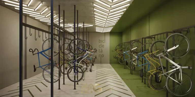 Bicicletário residencial em apartamentos no bairro do Brooklin, São Paulo