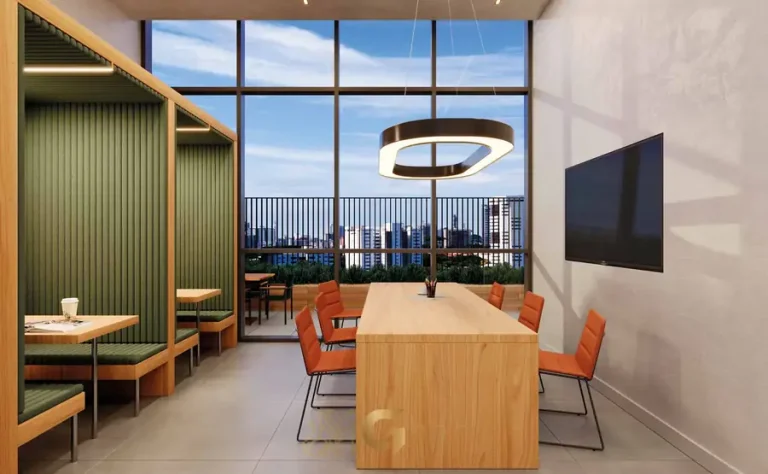 Coworking de uso compartilhado em condomínio residencial no bairro do Brooklin, na Zona Sul de São Paulo