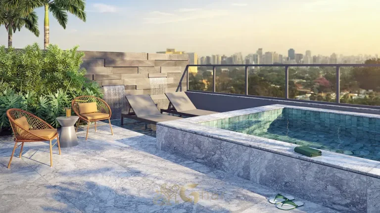 Deck junto à piscina em apartamentos na Vila Clementino, São Paulo