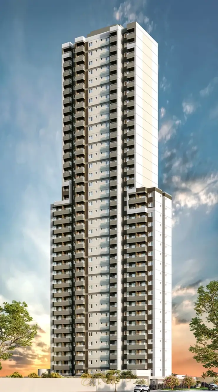 Fachada contemporânea da torre do condomínio Brooklin Sky Home Tower no bairro do Brooklin, São Paulo