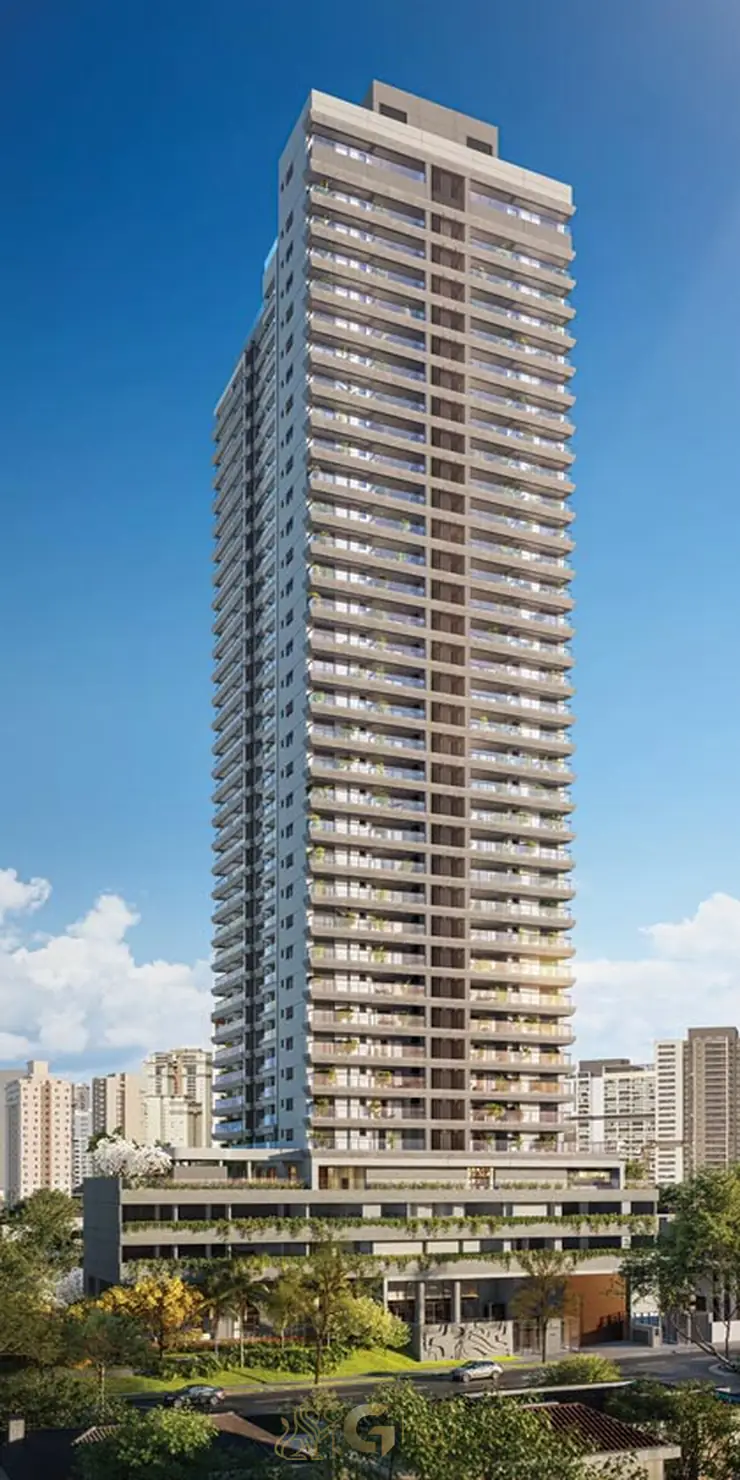 Fachada contemporânea com torre única do condomínio Casa Nacional Eztec no bairro do Brooklin, São Paulo