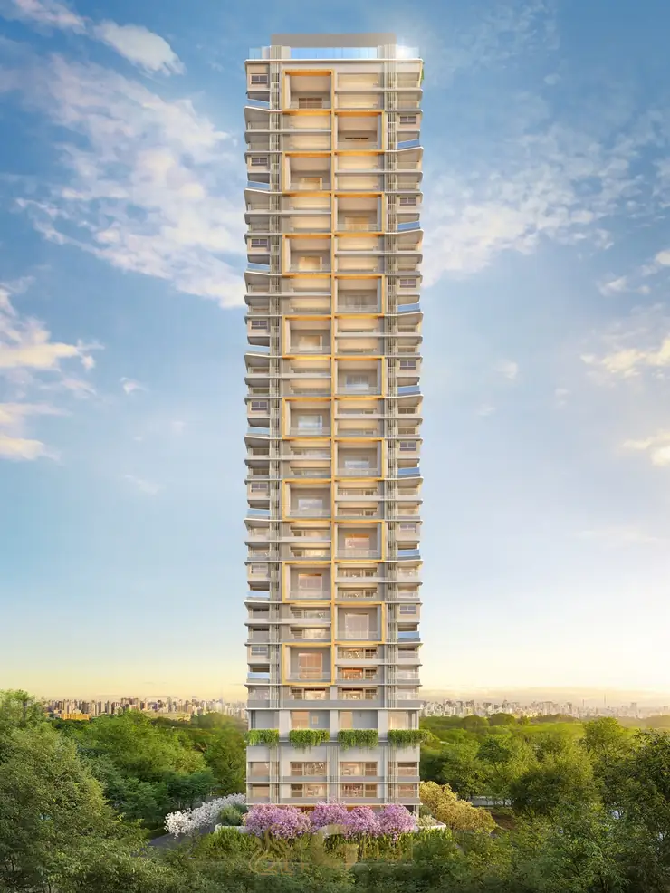 Fachada contemporânea com torre única do condomínio Escape Brooklin no bairro do Brooklin, São Paulo