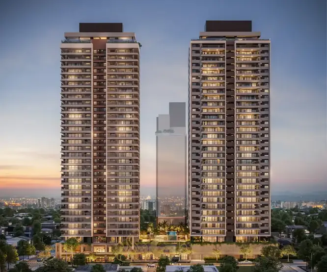 Fachada contemporânea das torres residenciais em apartamentos no Brooklin, São Paulo