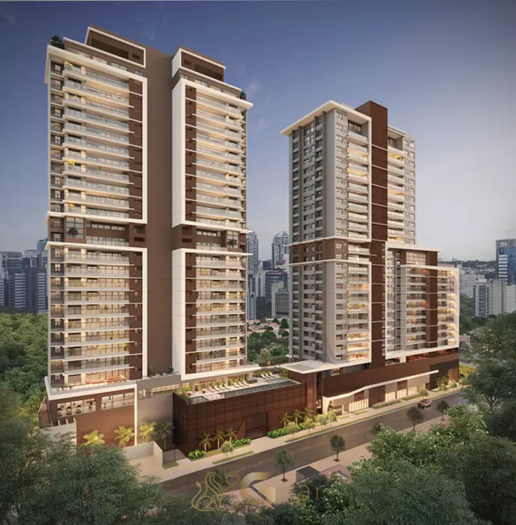 Fachada contemporânea do condomínio Infinity Brooklin no bairro do Brooklin em São Paulo