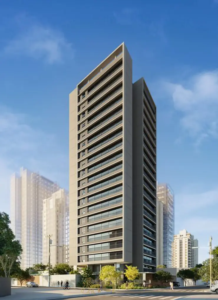 Fachada contemporânea de torre única em apartamentos no bairro do Brooklin, São Paulo